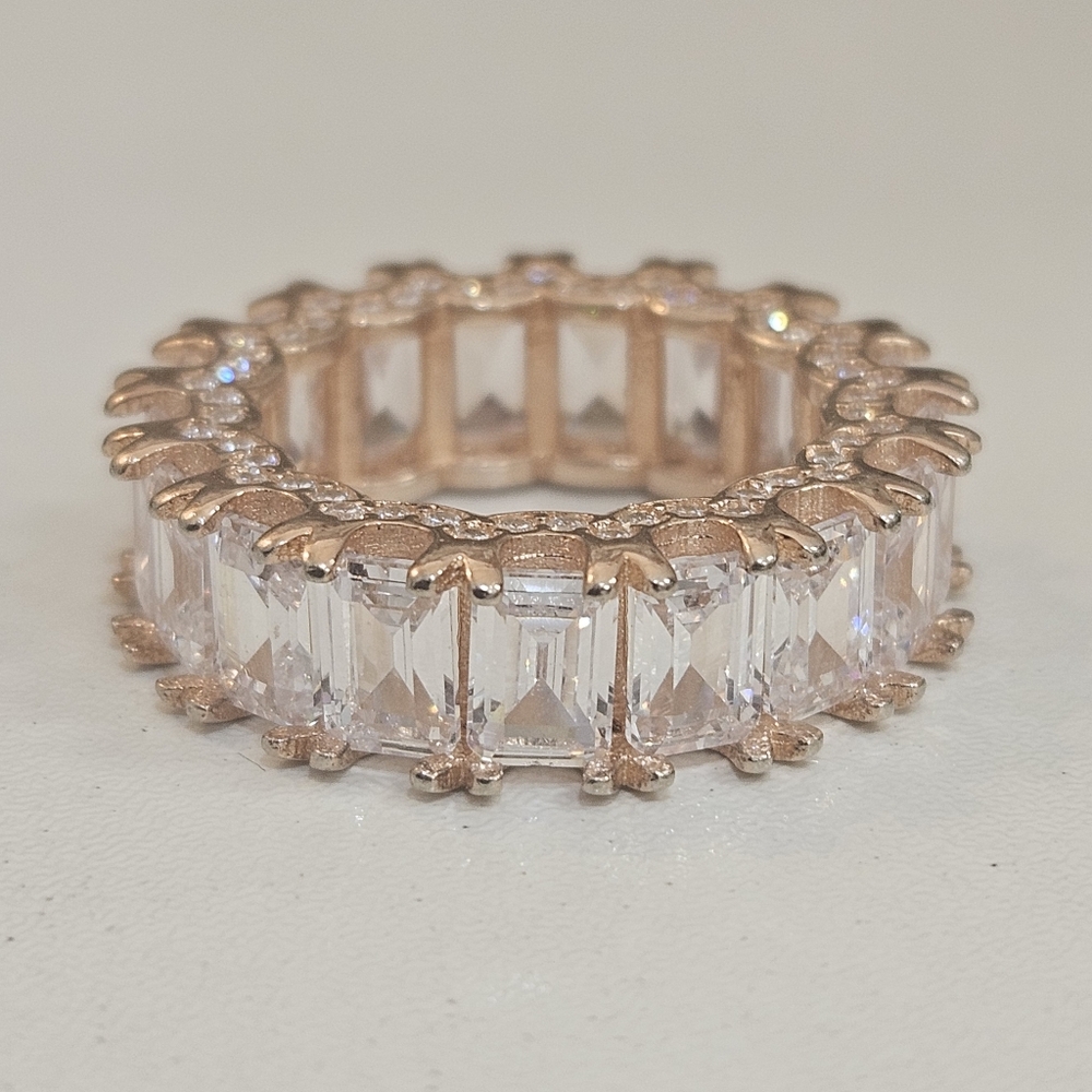 14kt Rose Gold Plated 925 CZ Eternity Band Size 6 US Sterling Silver